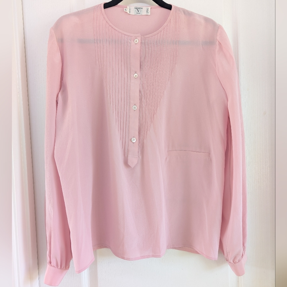 Vintage Valentino Pink Chiffon Long Sleeves Blouse Top